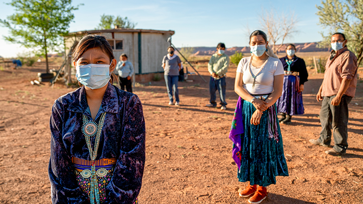 A Navajo Family Practicing Social Distancing, Wearing Masks During The Coronavirus Pandemic