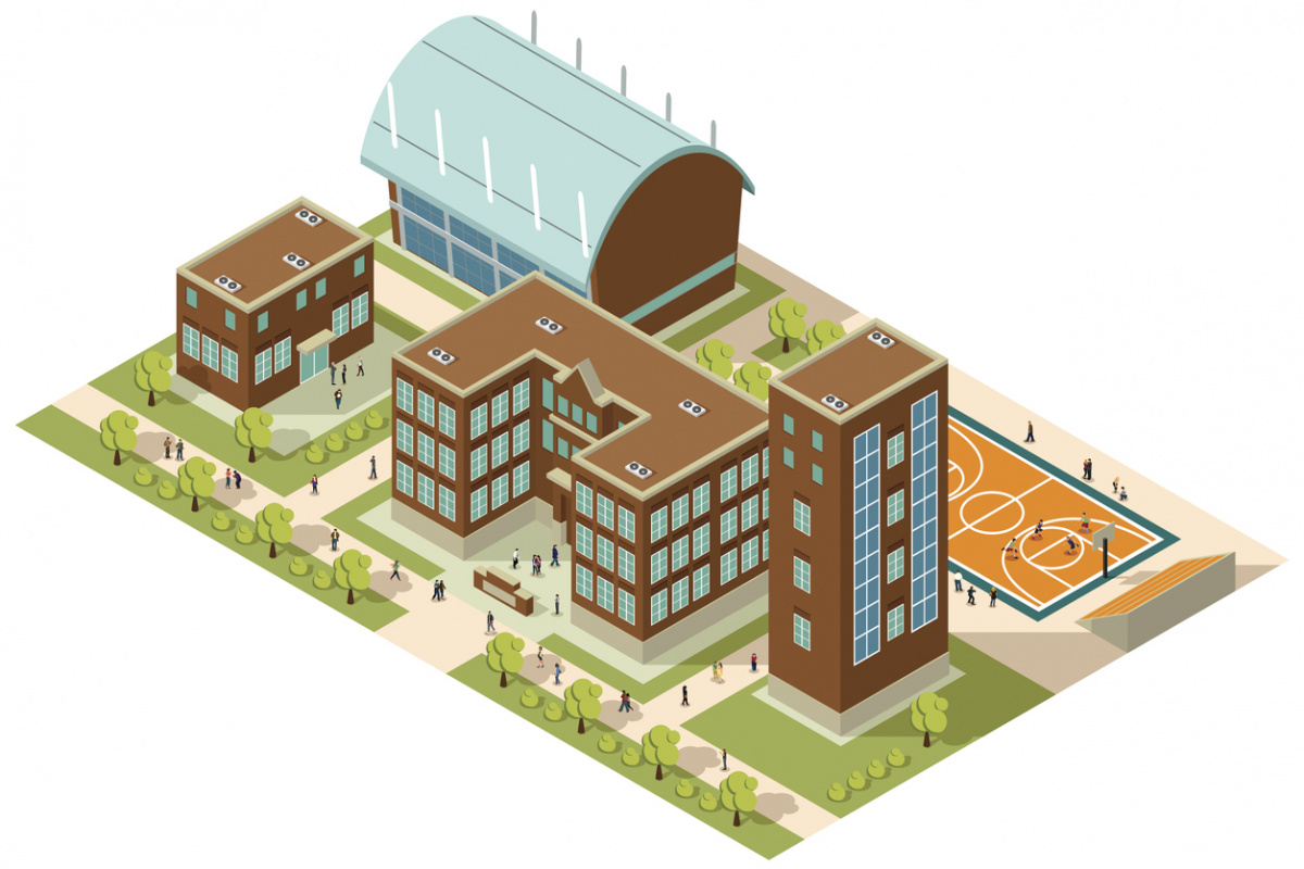 illustration of a community with building