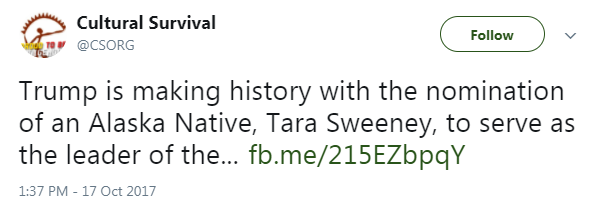  "Trump is making history with the nomination of an Alaska Native, Tara Sweeney, to serve as the leader of the..."