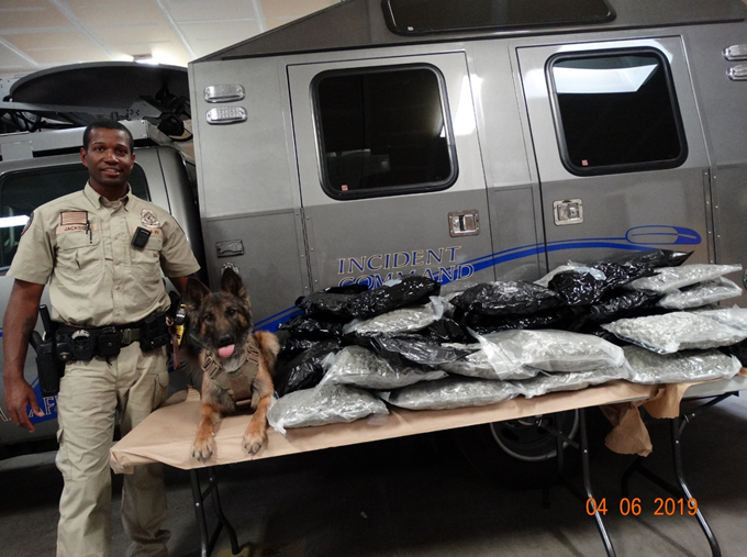 BIA-OJS K9 Officer Nicholas “Nick” Jackson and K9 Kofi seized 81 pounds of high-grade marijuana. BIA-OJS K9 Officer Nicholas “Nick” Jackson and K9 Kofi seized 81 pounds of high-grade marijuana.