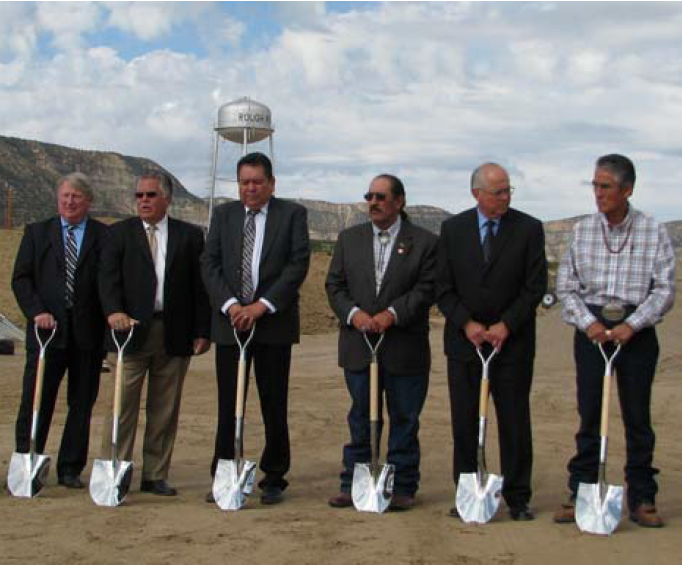 Indian Affairs and Navajo Nation officials prepare to break ground for Phase II of the Rough Rock Community School Replacement Project.