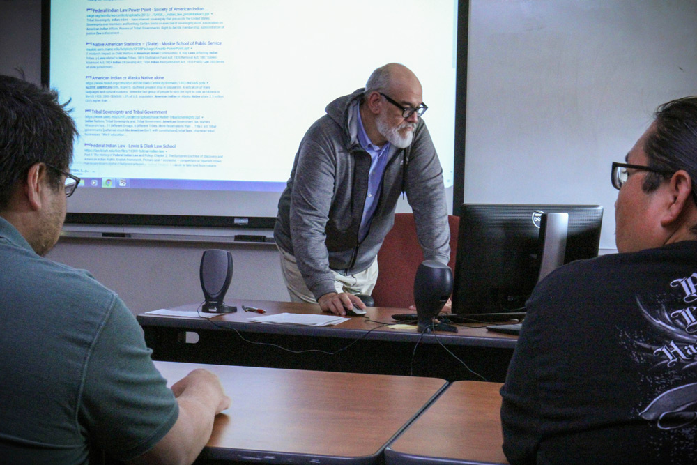 SIPI Staff Member Christopher Harrington delivers a course lecture at the Southwestern Indian Polytechnic Institute.