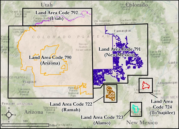 Map of Navajo Nation Land Area Codes 