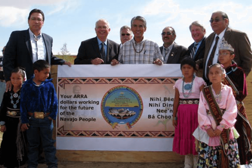 Officials from the Interior Department, Navajo Nation and Rough Rock Community School with students from the school’s Navajo Language Immersion class. Officials from the Interior Department, Navajo Nation and Rough Rock Community School with students from the school’s Navajo Language Immersion class.
