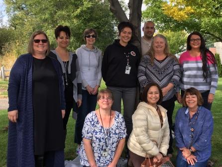 Fire 101 Students and cadre. Top Row from left to right: Linda Tatum, Amanda Boatright, Lynn Stapor, Desiree Red Day, Aaron Baldwin, Tammy White, Eleanor Baca. Bottom Row: Sherry Prosolow, Cecilia Mendoza, and Robin White (Not pictured: Anjulie White)