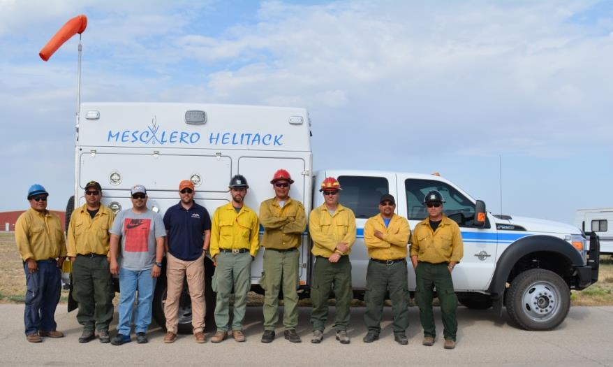 Mescalero Helitack Crew: Kevin Pellman Aldon R. Coriz, , David Melendrez, Golden Moore (BIA); Chris Jensen, Tony Carpenter, Louis M. Bouvier (USFS); Nate Maplesden, Miguel Laurenzana (Mountain Air Helicopters). Mescalero Helitack Crew: Kevin Pellman Aldon R. Coriz, , David Melendrez, Golden Moore (BIA); Chris Jensen, Tony Carpenter, Louis M. Bouvier (USFS); Nate Maplesden, Miguel Laurenzana (Mountain Air Helicopters).