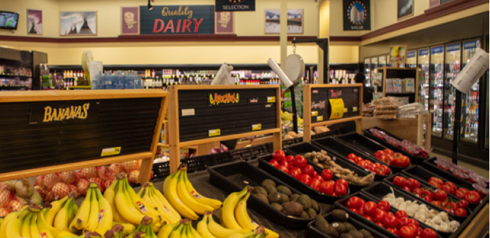 Inside Glacier Family Foods grocery store