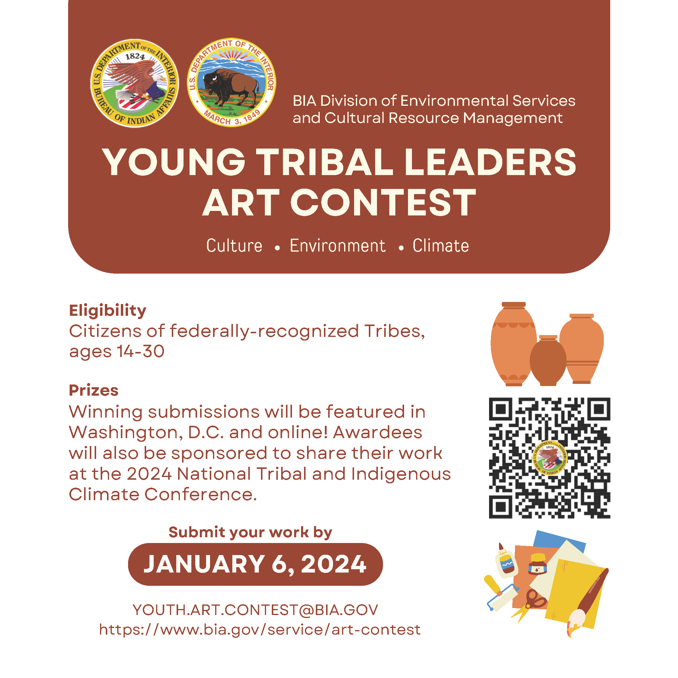 Contest information for the Young Tribal Leaders Art contest, available at bia.gov/service/art-contest