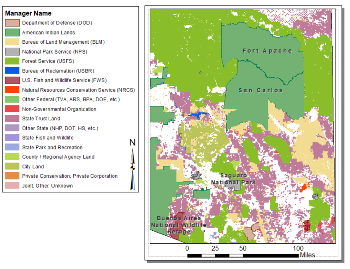 Land ownership map in southeast Arizona.
