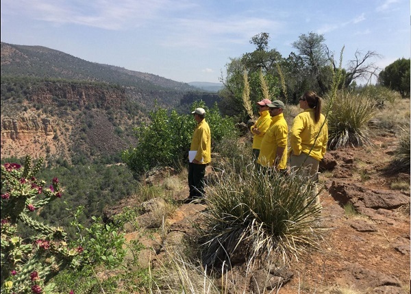 Cedar Fire BAER Team members conduct field surveys of the burn area. Photo BIA.