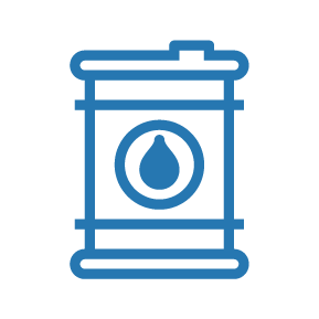 Branch of Fluid Minerals logo, blue stylized oil barrel
