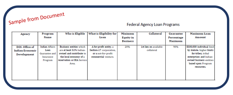 Snapshot of the Federal Agency Loan Program Document