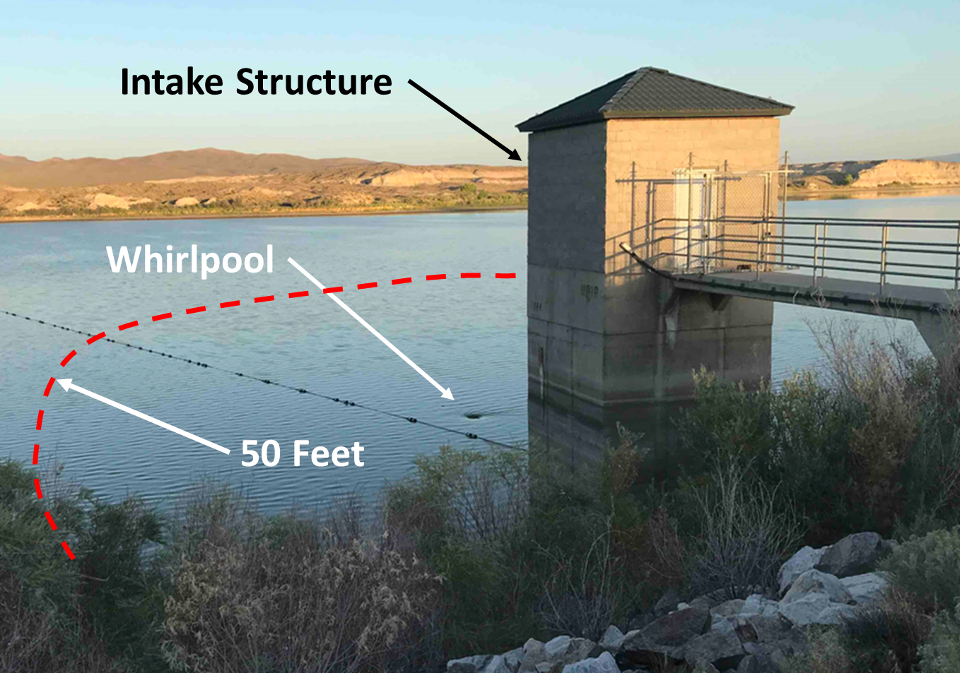 Weber Dam Intake Structure. Recreationalists should stay at least 50 feet from area.