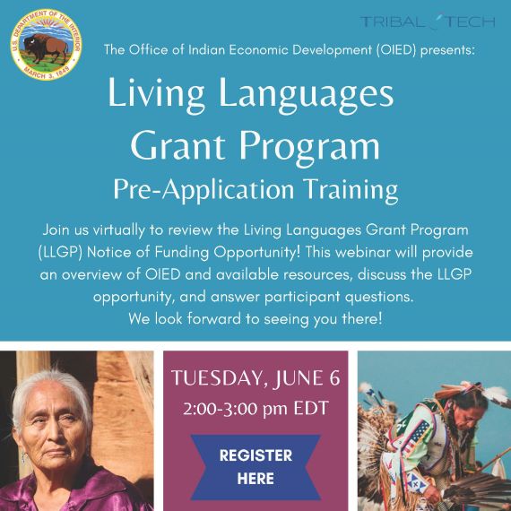Save the Date Flyer for Living Language Grant Program Pre-Application Training
