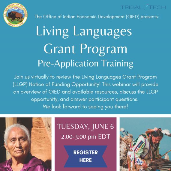 Save the Date Flyer for Living Language Grant Program Pre-Application Training