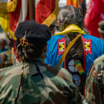 Image of Native American Veteran wearing regalia.