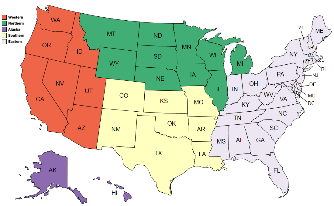 USA map of Regions