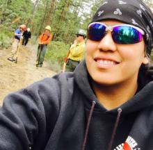 Yolanda Yallup takes selfie with some classmates in the background at the 2016 Central Oregon Ecological Training Exchange Yolanda Yallup takes selfie with some classmates in the background at the 2016 Central Oregon Ecological Training Exchange