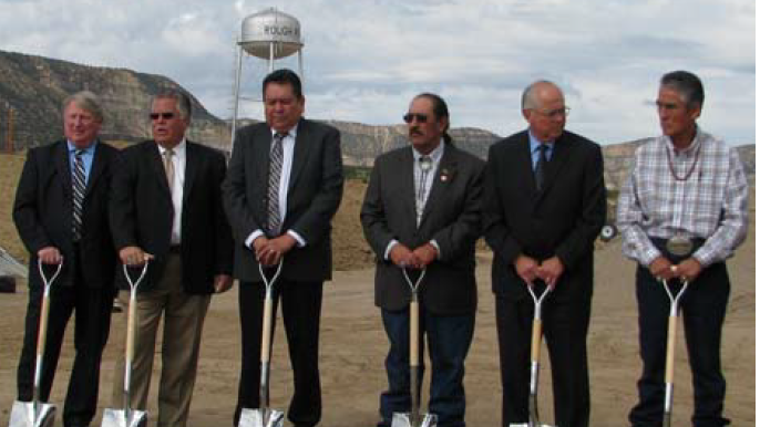 Indian Affairs and Navajo Nation officials prepare to break ground for Phase II of the Rough Rock Community School Replacement Project.