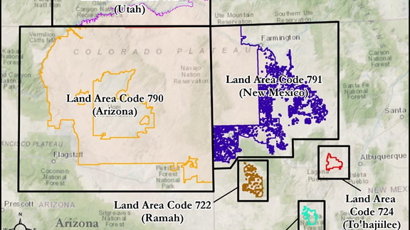 Map of Navajo Nation Land Area Codes 