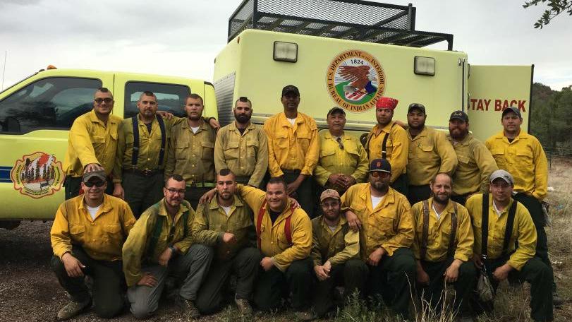 Bay Mills T2 Initial Attack Handcrew assigned to the Cedar Fire that was burning on Fort Apache Indian Reservation, July 2016. Photo by: Robyn Broyles, PIO.