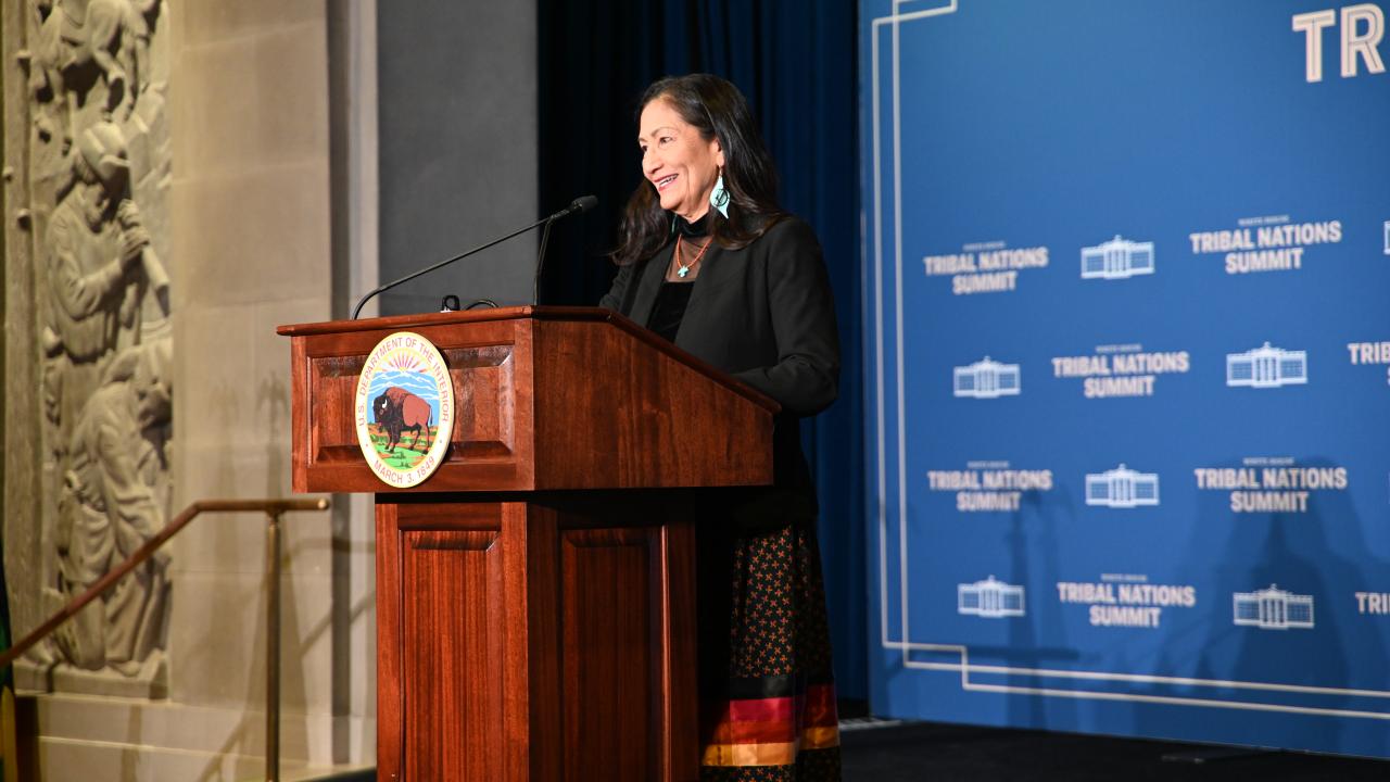 Secretary Haaland providing opening remarks for Tribal Nations Summit 2024