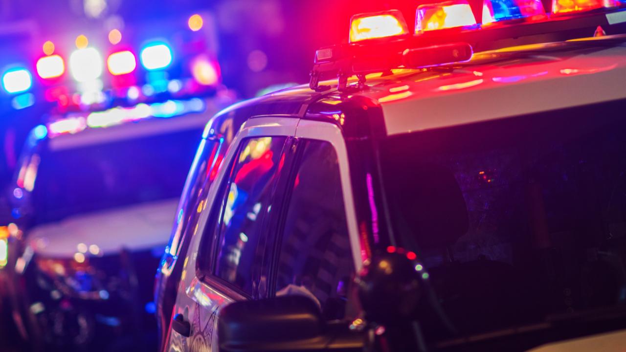 A photo of two police vehicles. 