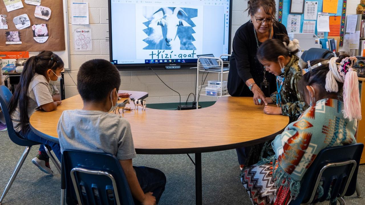 Students at Pine Springs Day School in a classroom learning their native language.