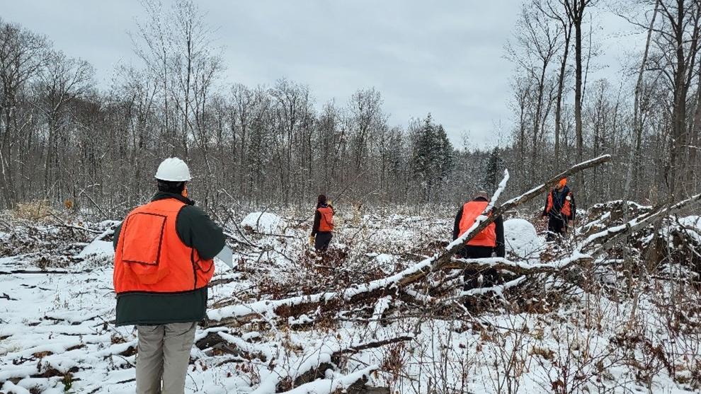 Timber Team assisting the Stockbridge-Munsee Community of Wisconsin to assess CFI plot damage after an extreme windstorm event.