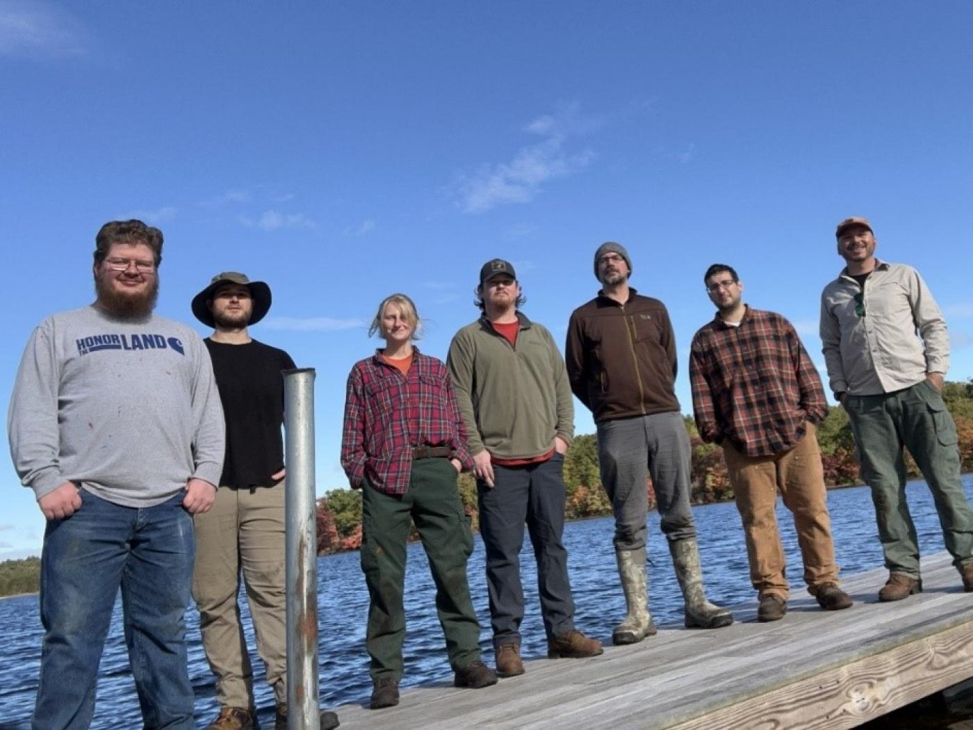 : The fully staffed Timber Team visiting the Deep Pond Recreation Site on the Narragansett Tribal Trust Lands of Rhode Island. 