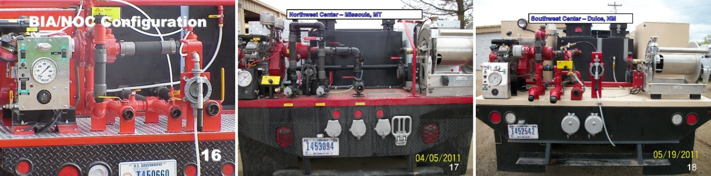 Fire engine designs from BIA’s fire fleet centers. Photo taken in 2011 by Bradford LeCompte, BIA.