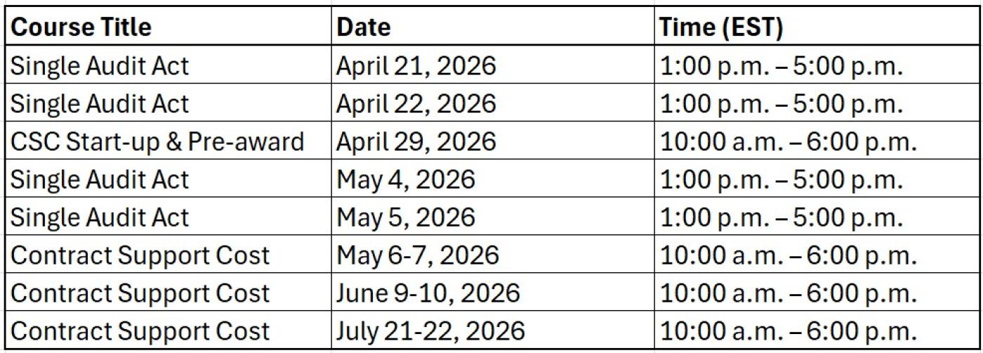 Updated 2026 ISD Tribal Training Schedule