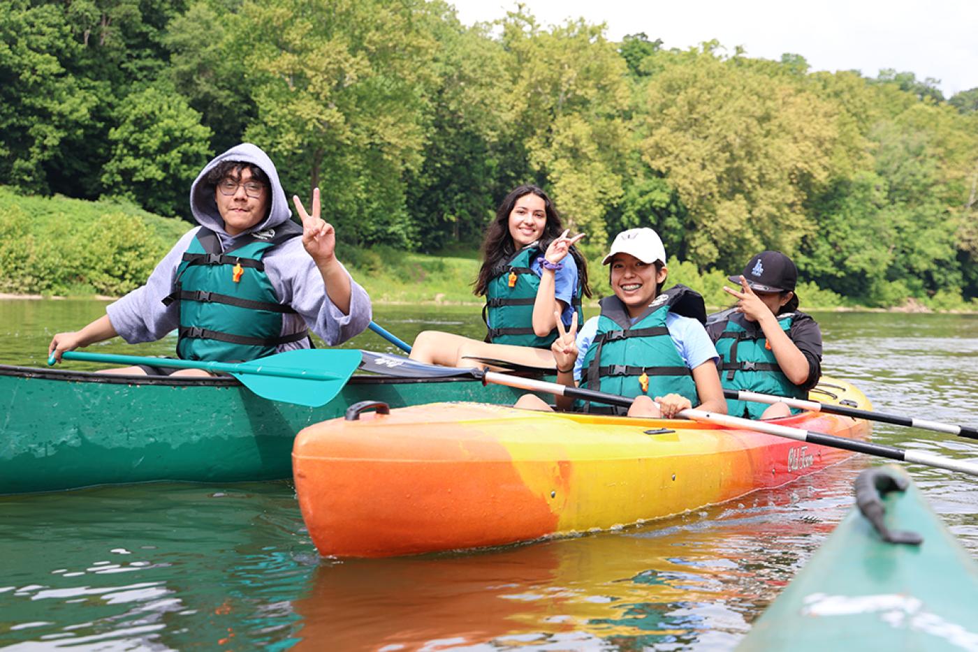 Participants of the 2023 Native Youth Climate Adaptation Leadership Congress kayaking.